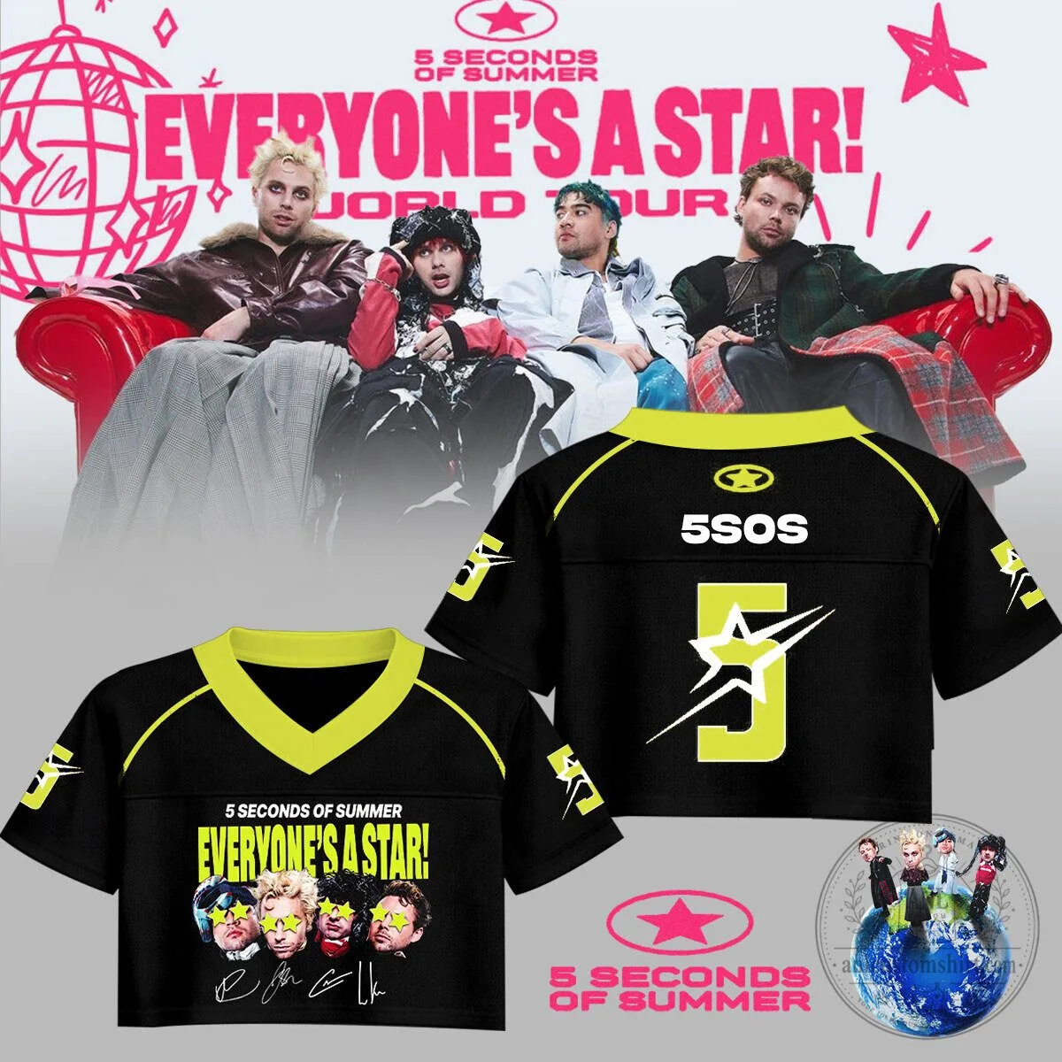 Cropped Football Jersey for Everyone's a Star World Tour by 5 Seconds of Summer