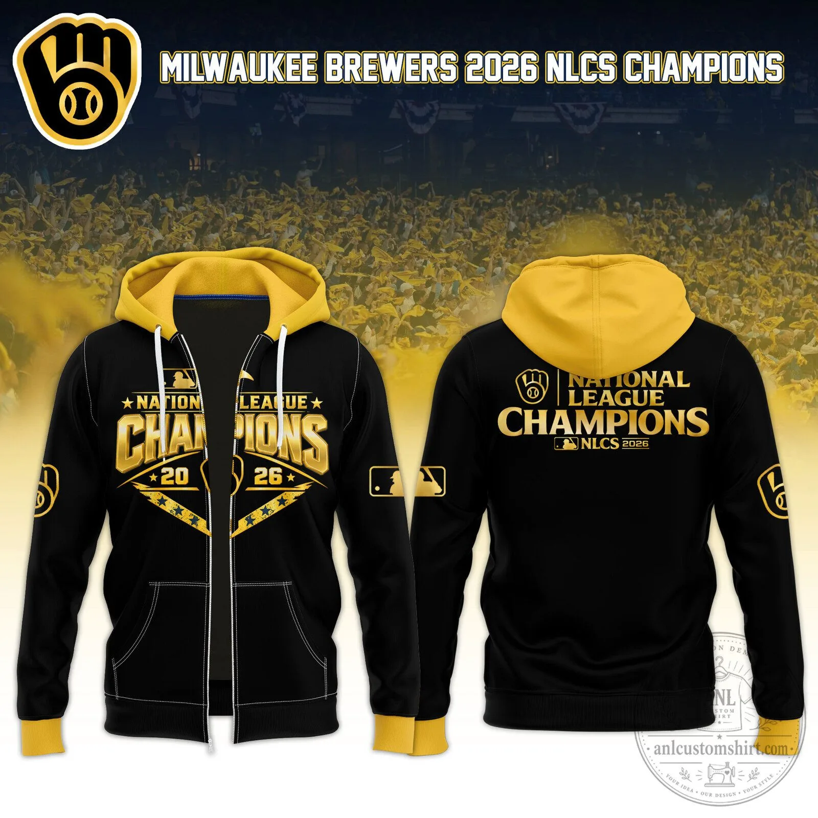 Milwaukee Brewers 2026 National League Champions Black and Gold Hoodie