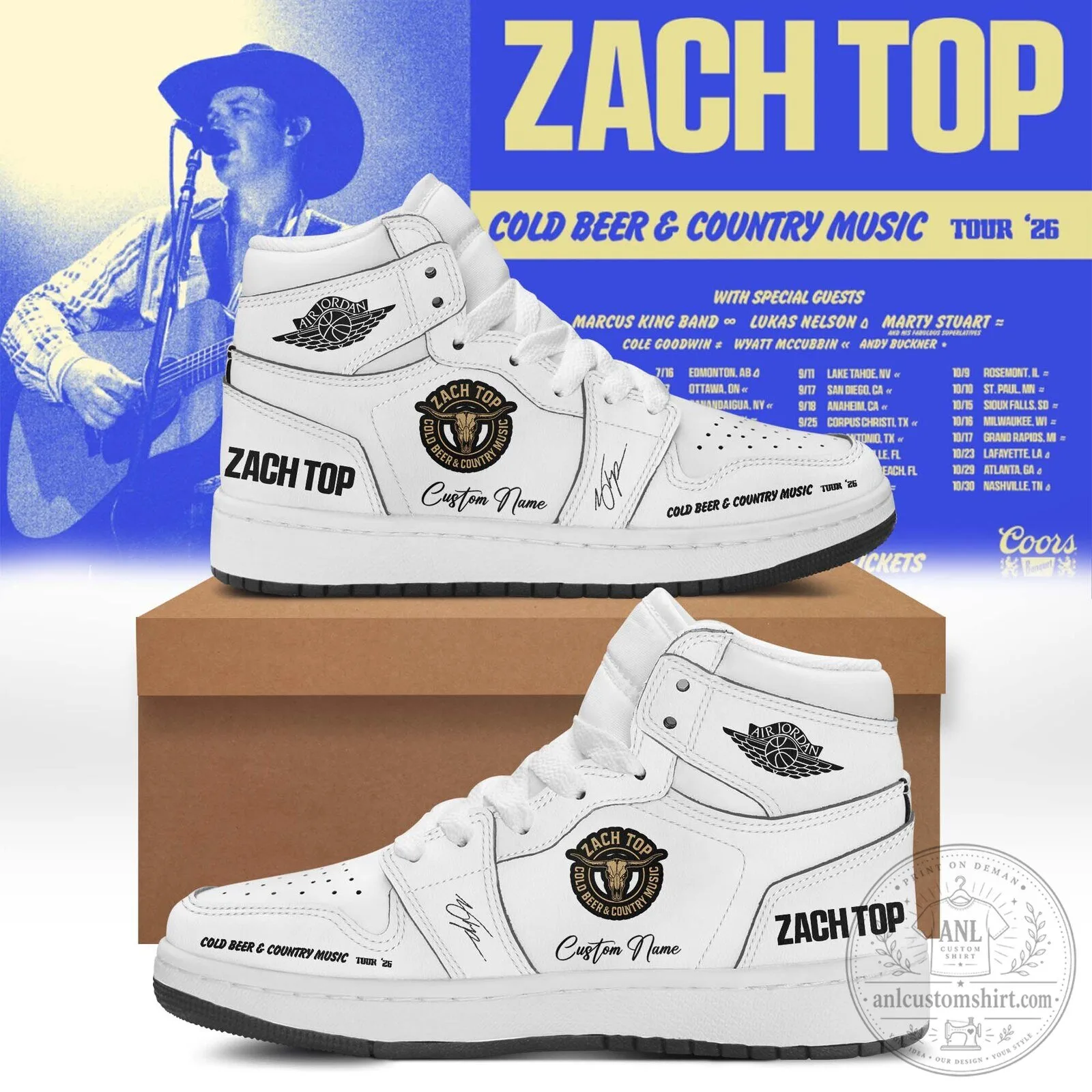 Zach Top Cold Beer and Country Music Tour 2026 High Top Sneakers