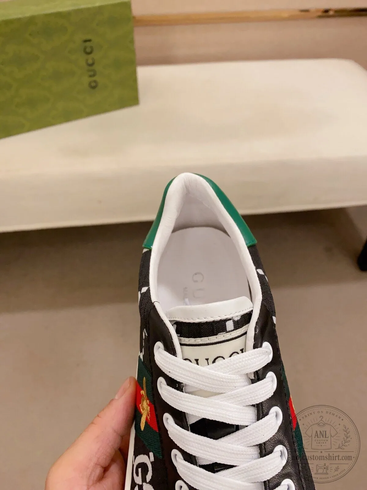 Gucci Bee Logo Black and White Patterned Fashion Sneakers 12 Gucci Bee Logo Black and White Patterned Fashion Sneakers