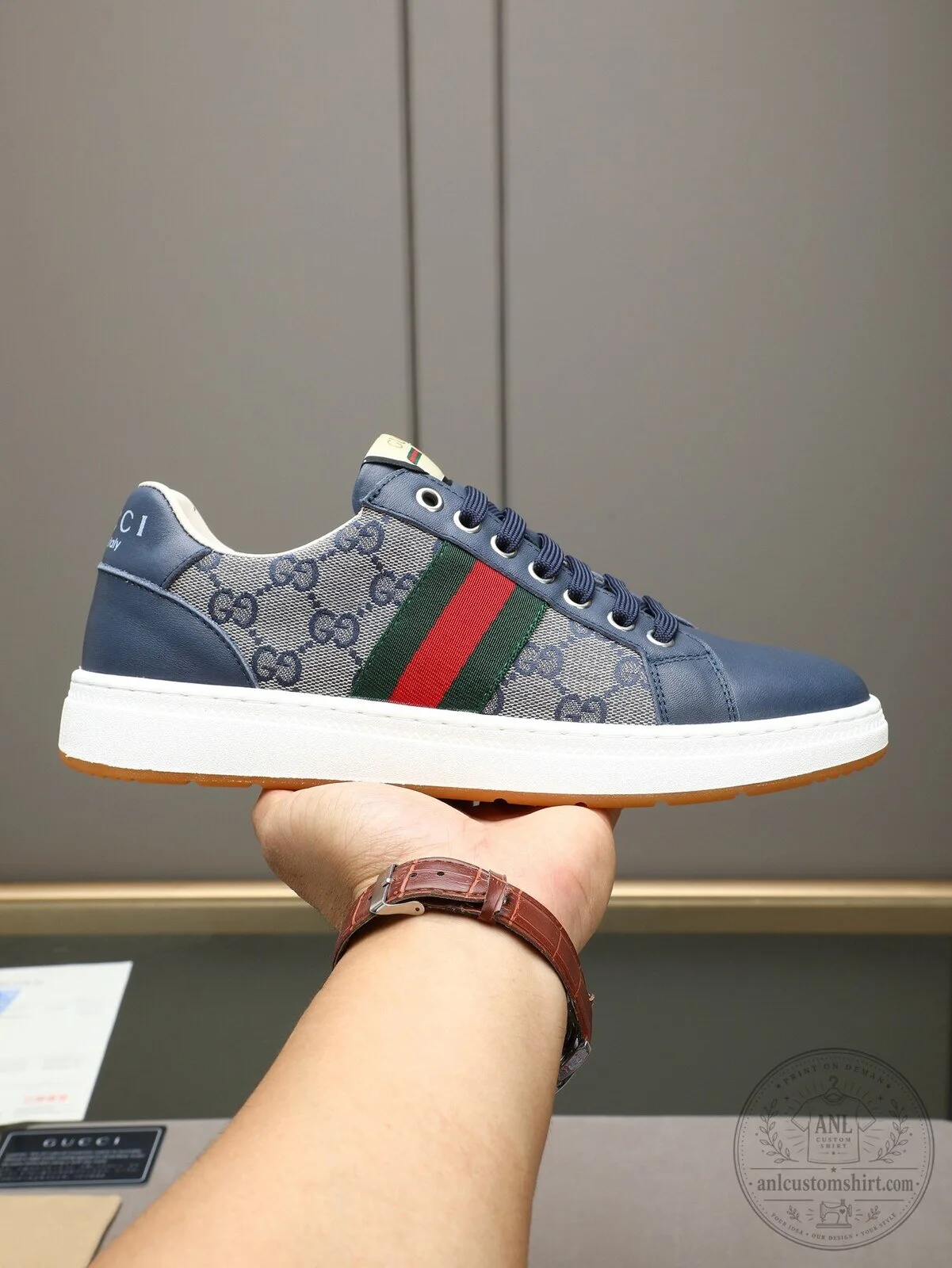 Gucci Blue Monogram Stripe Low Top Sneakers for Men and Women 5 Gucci Blue Monogram Stripe Low Top Sneakers for Men and Women