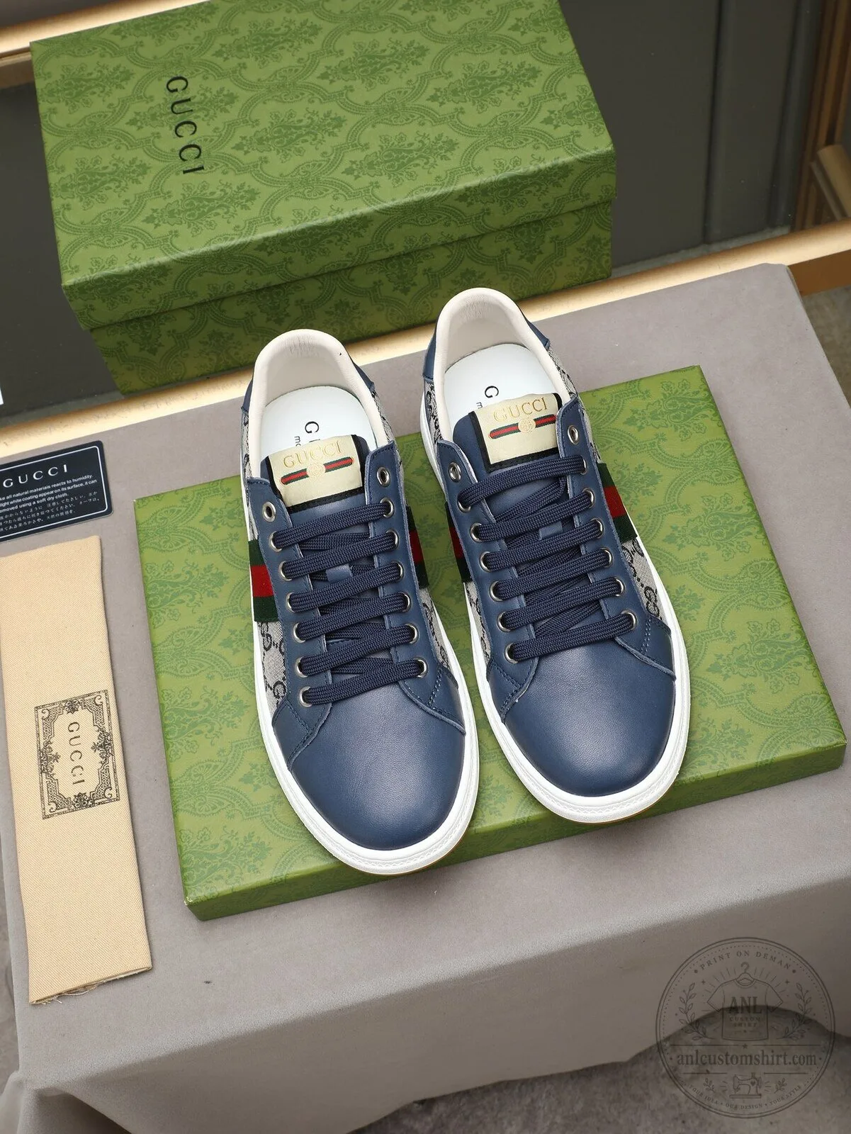Gucci Blue Monogram Stripe Low Top Sneakers for Men and Women 10 Gucci Blue Monogram Stripe Low Top Sneakers for Men and Women