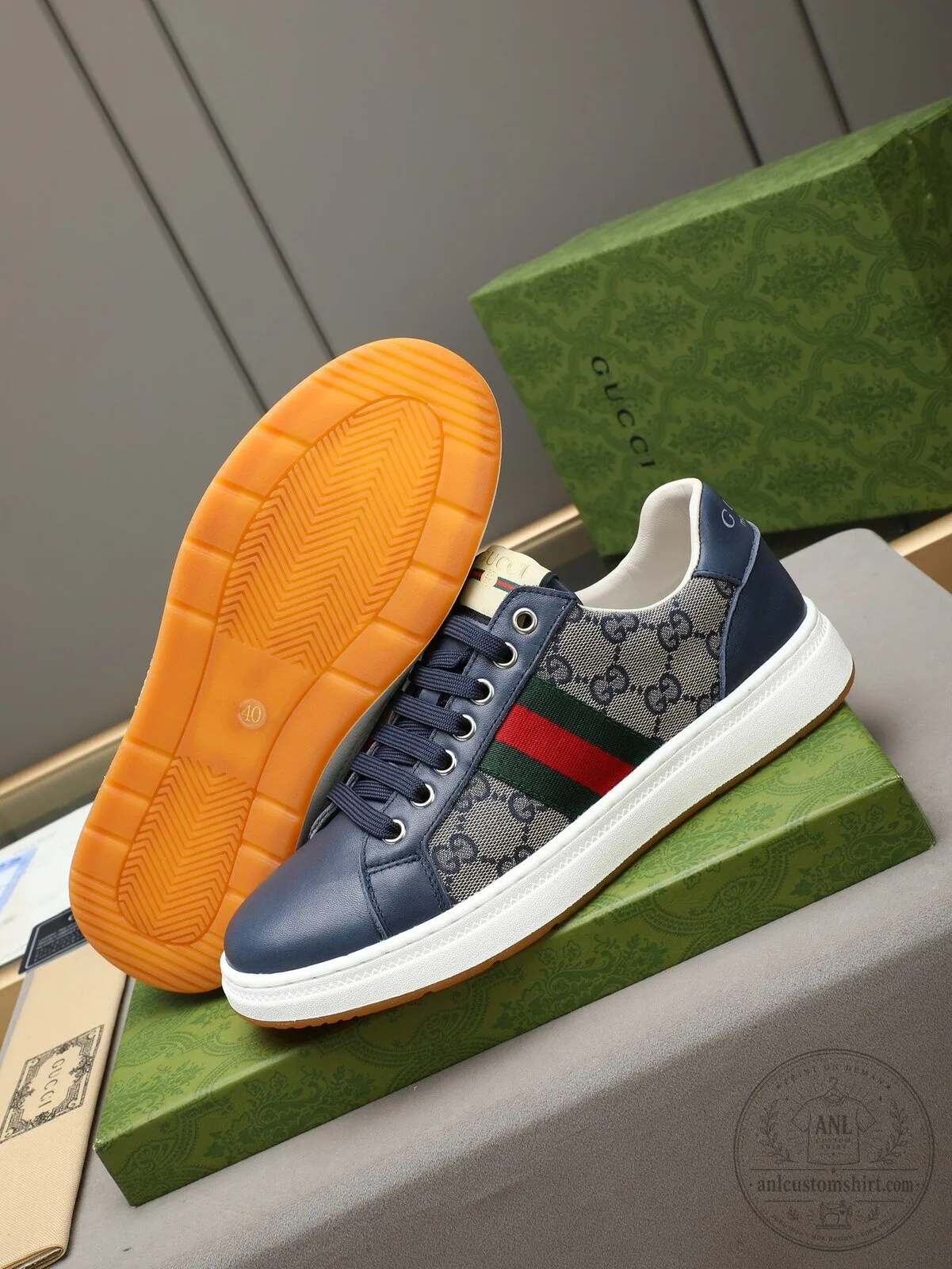 Gucci Blue Monogram Stripe Low Top Sneakers for Men and Women 11 Gucci Blue Monogram Stripe Low Top Sneakers for Men and Women