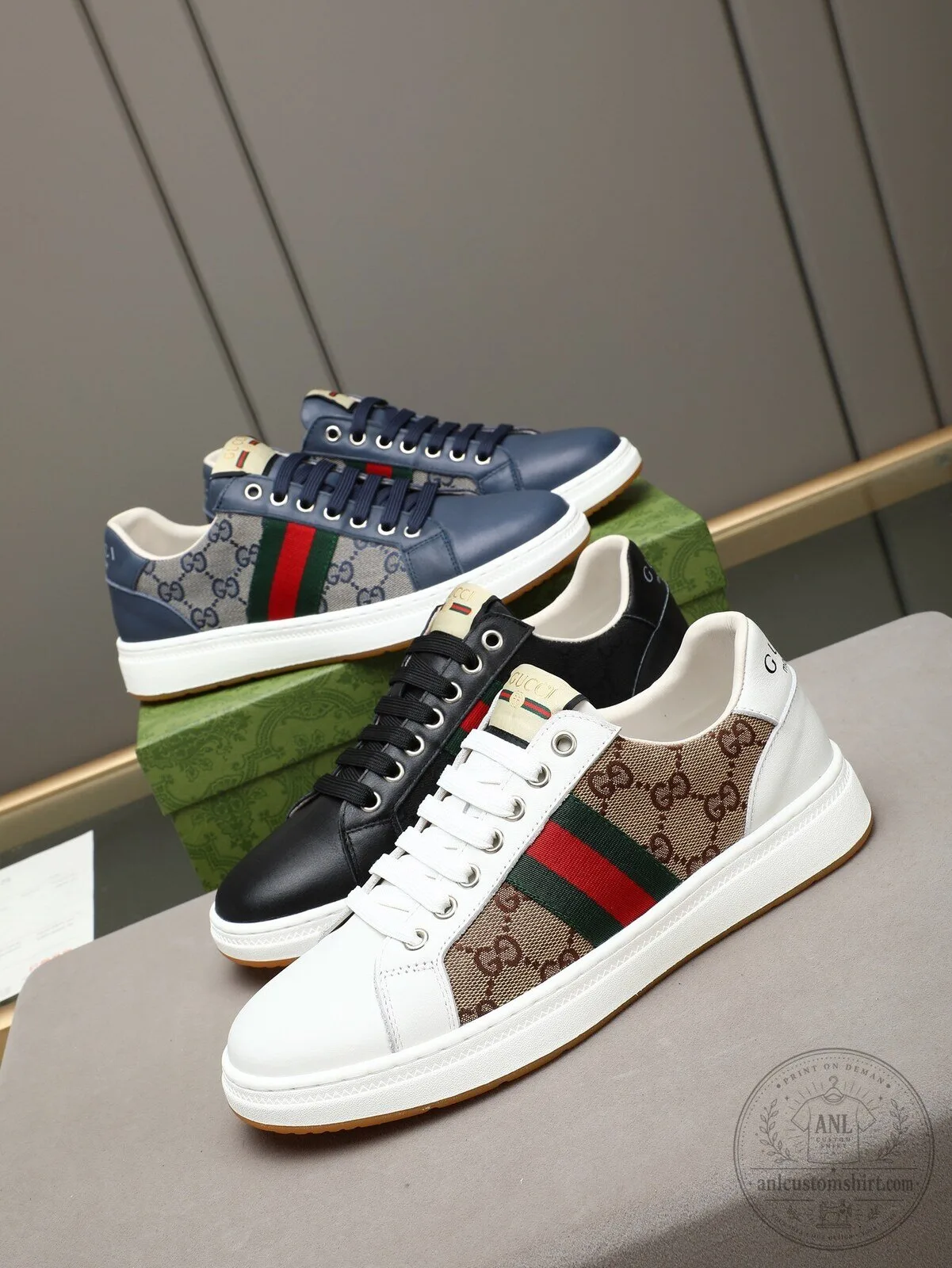 Gucci Blue Monogram Stripe Low Top Sneakers for Men and Women 12 Gucci Blue Monogram Stripe Low Top Sneakers for Men and Women