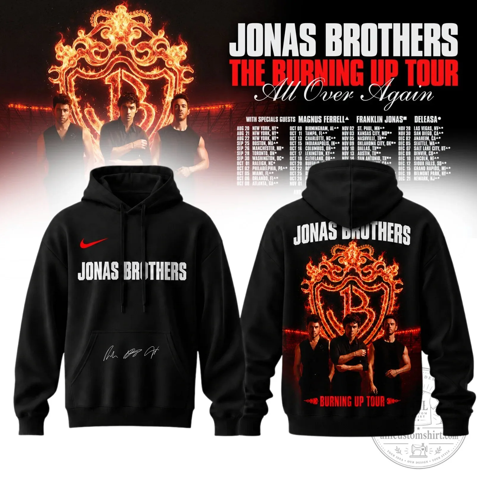 2026 Concert Hoodie for The Burning Up Tour: All Over Again by Jonas Brothers