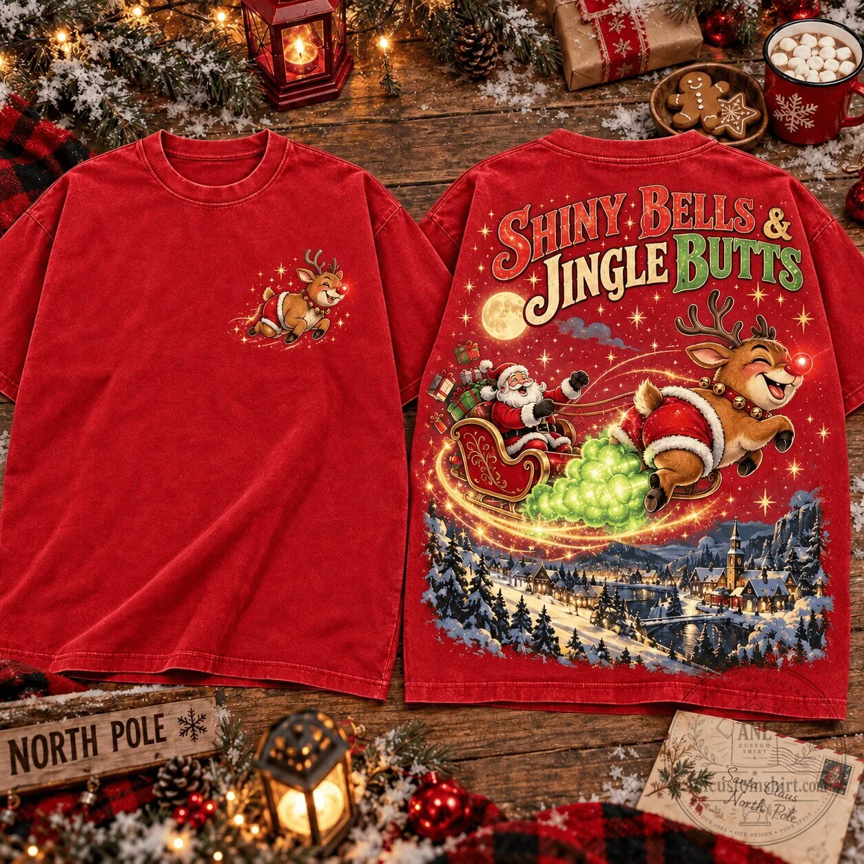 Shiny Bells and Jingle Butts Funny Christmas Reindeer T-Shirt