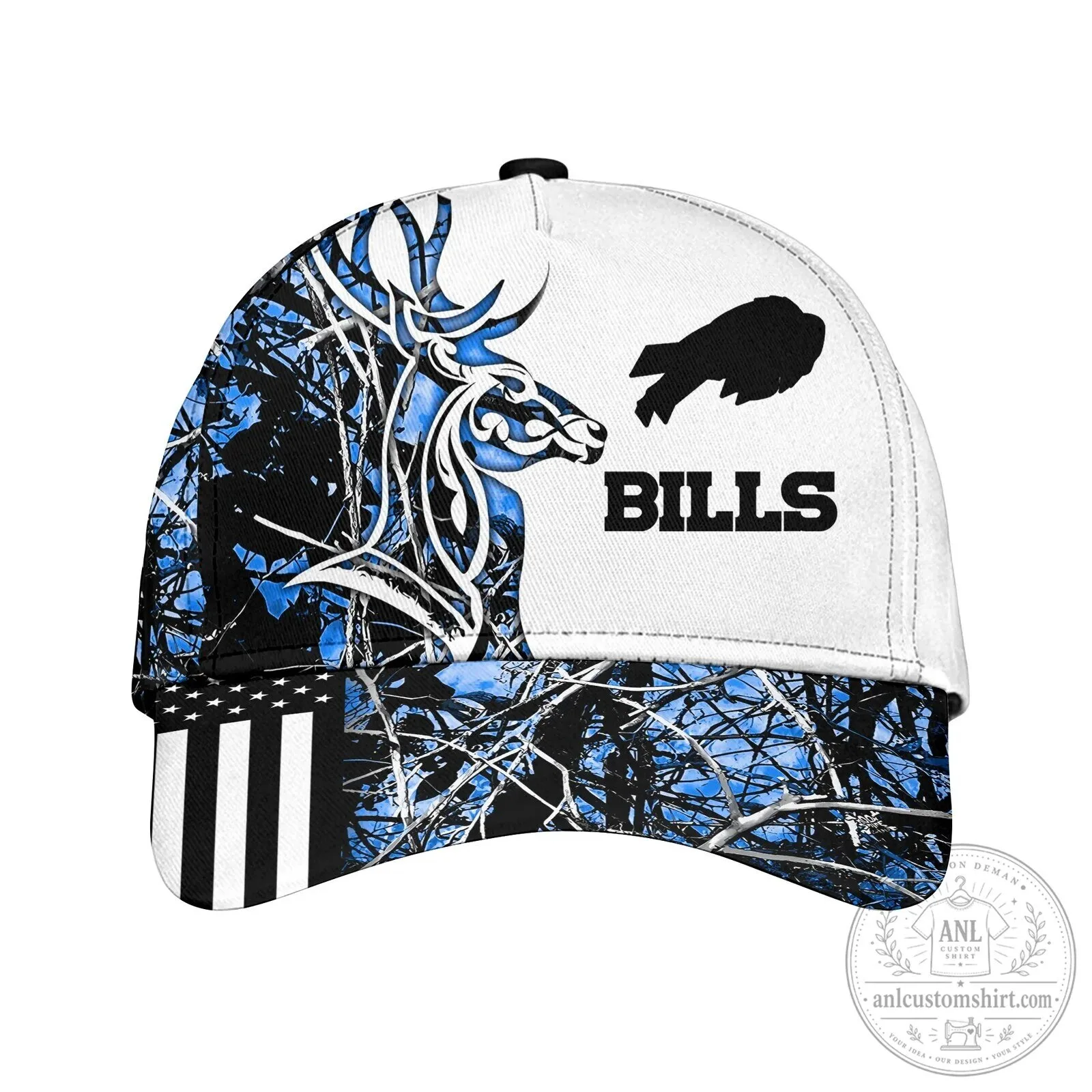 Camouflage Baseball Cap Hat Featuring American Flag for Buffalo Bills Deer Hunting