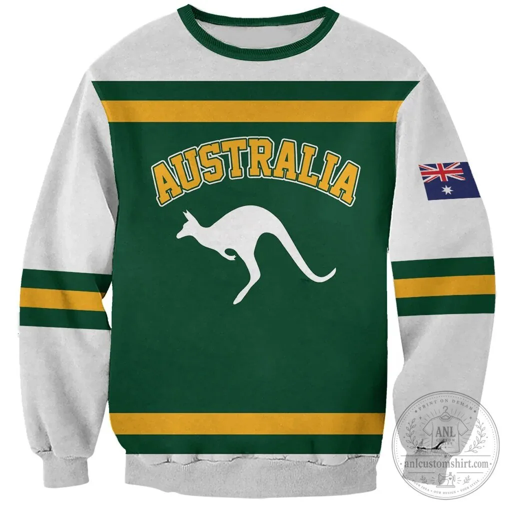 Australia National Team Kangaroo Emblem Green and Gold Sweatshirt 2 Australia National Team Kangaroo Emblem Green and Gold Sweatshirt
