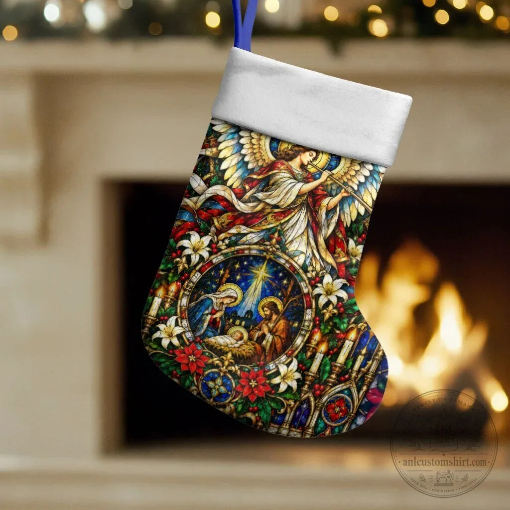 Nativity Scene Stained Glass Christmas Stocking