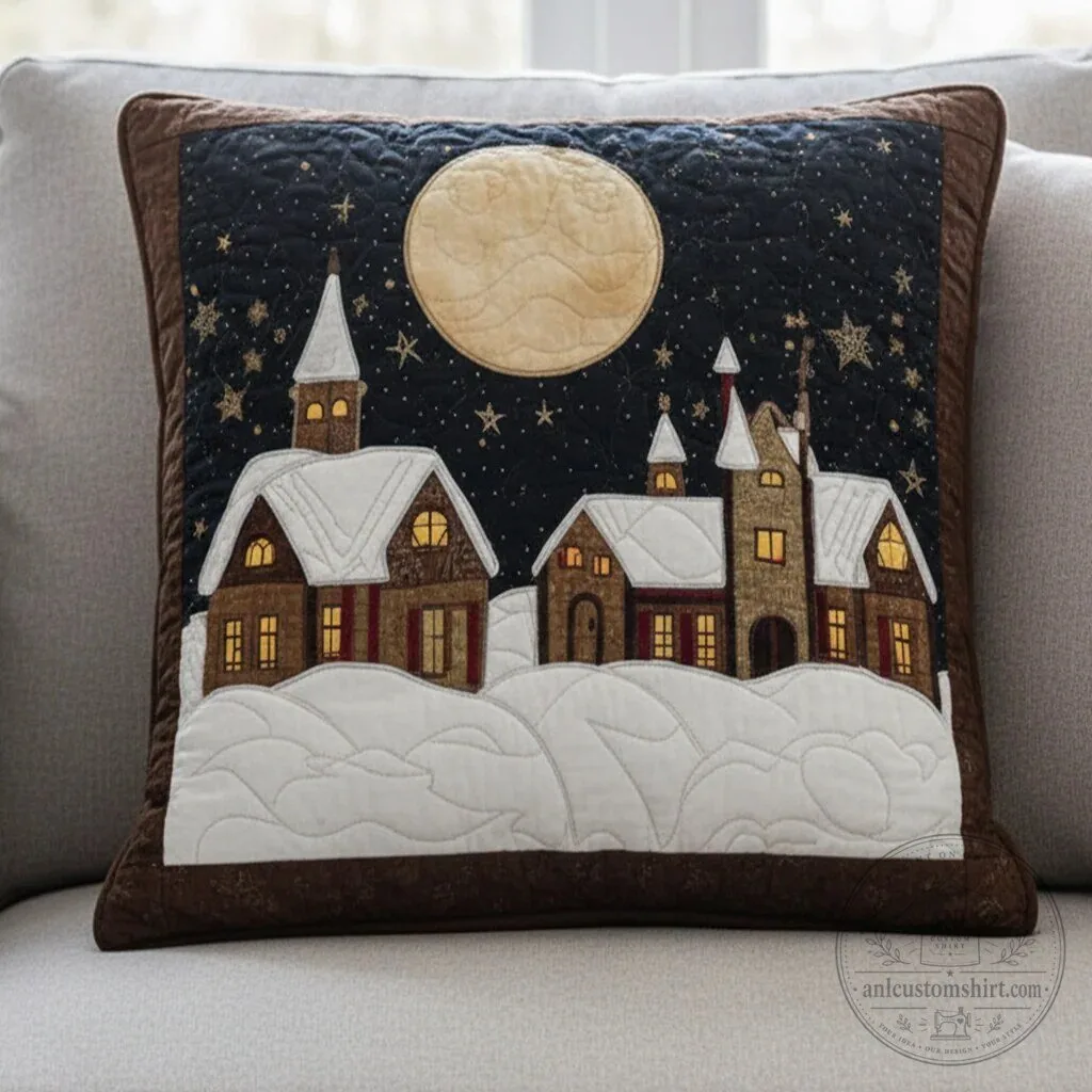 Alpine Village Winter Wonderland Quilted Decorative Throw Pillow Cover