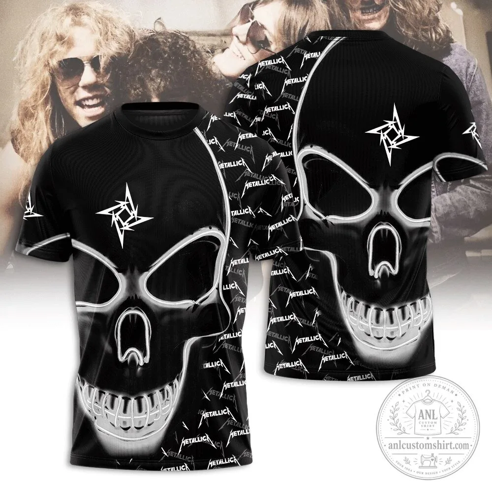 Metallica Band Neon Skull Black All Over Print T-Shirt