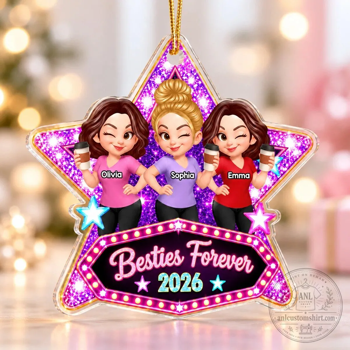 Besties Forever Personalized Acrylic Ornament - Christmas Gift for Sisters
