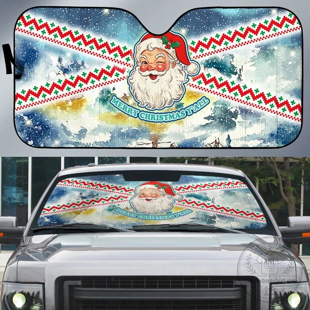 Merry Christmas Y'all Vintage Santa Claus Winking Auto Car Windshield Sunshade 6 Merry Christmas Y