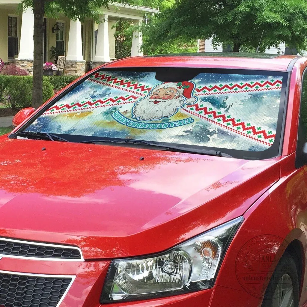 Merry Christmas Y'all Vintage Santa Claus Winking Auto Car Windshield Sunshade 8 Merry Christmas Y