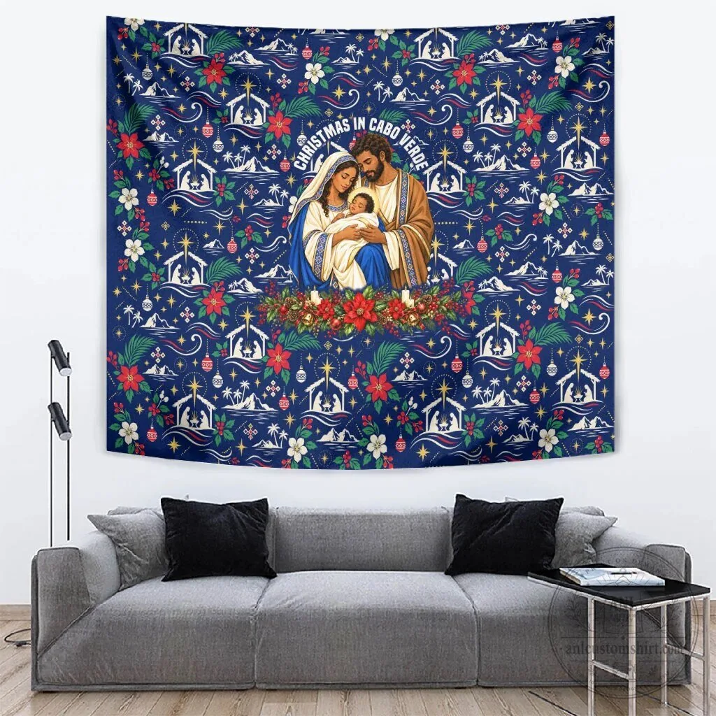 Christmas in Cabo Verde Nativity Scene Tapestry Wall Hanging Decor