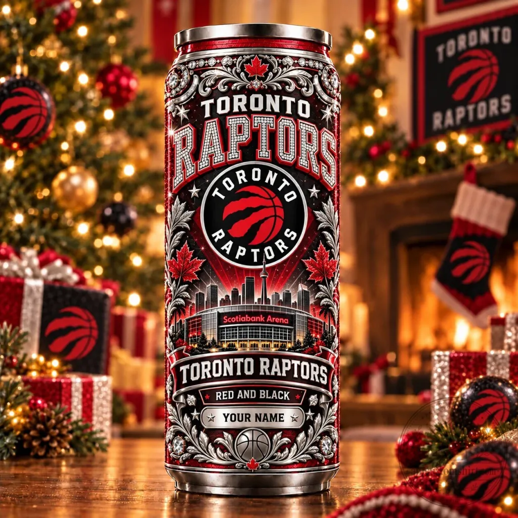 Toronto Raptors Basketball Personalized Red and Black Can Cooler Tumbler Toronto Raptors Basketball Personalized Red and Black Can Cooler Tumbler