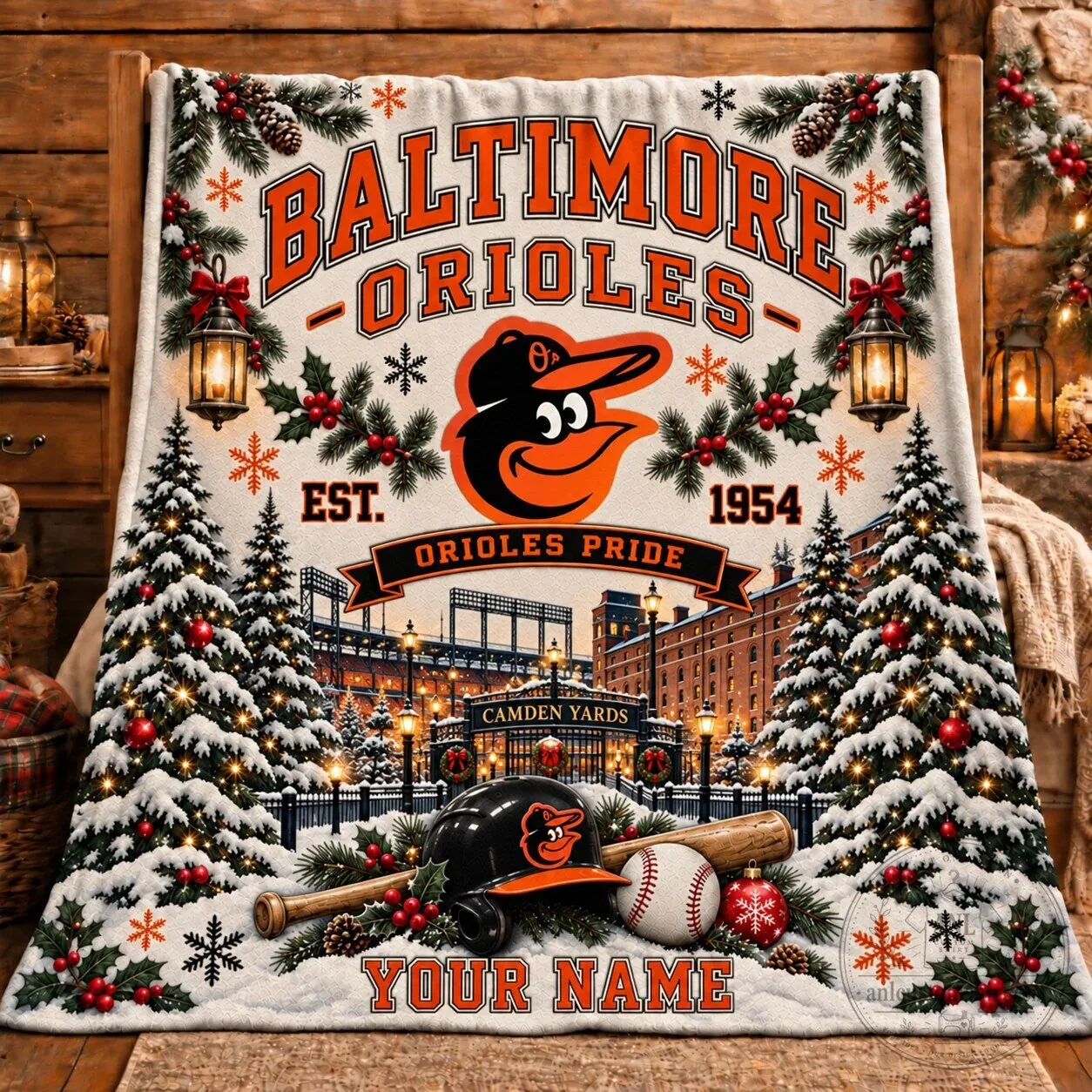 Baltimore Orioles Personalized Christmas Holiday Winter Baseball Stadium Blanket 1 Baltimore Orioles Personalized Christmas Holiday Winter Baseball Stadium Blanket