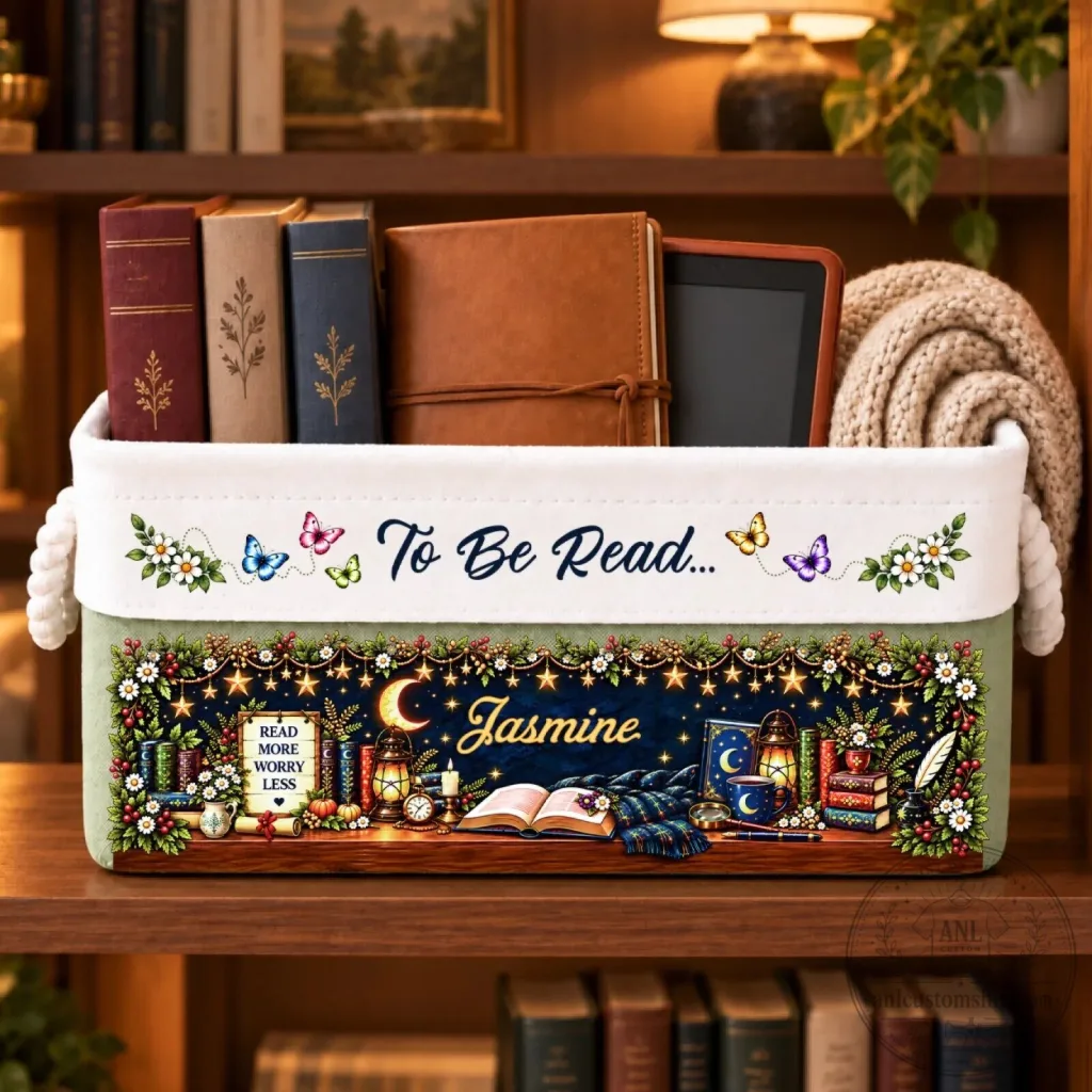 Personalized Reading Lover Storage Basket with Custom Name for Bookworms Personalized Reading Lover Storage Basket with Custom Name for Bookworms
