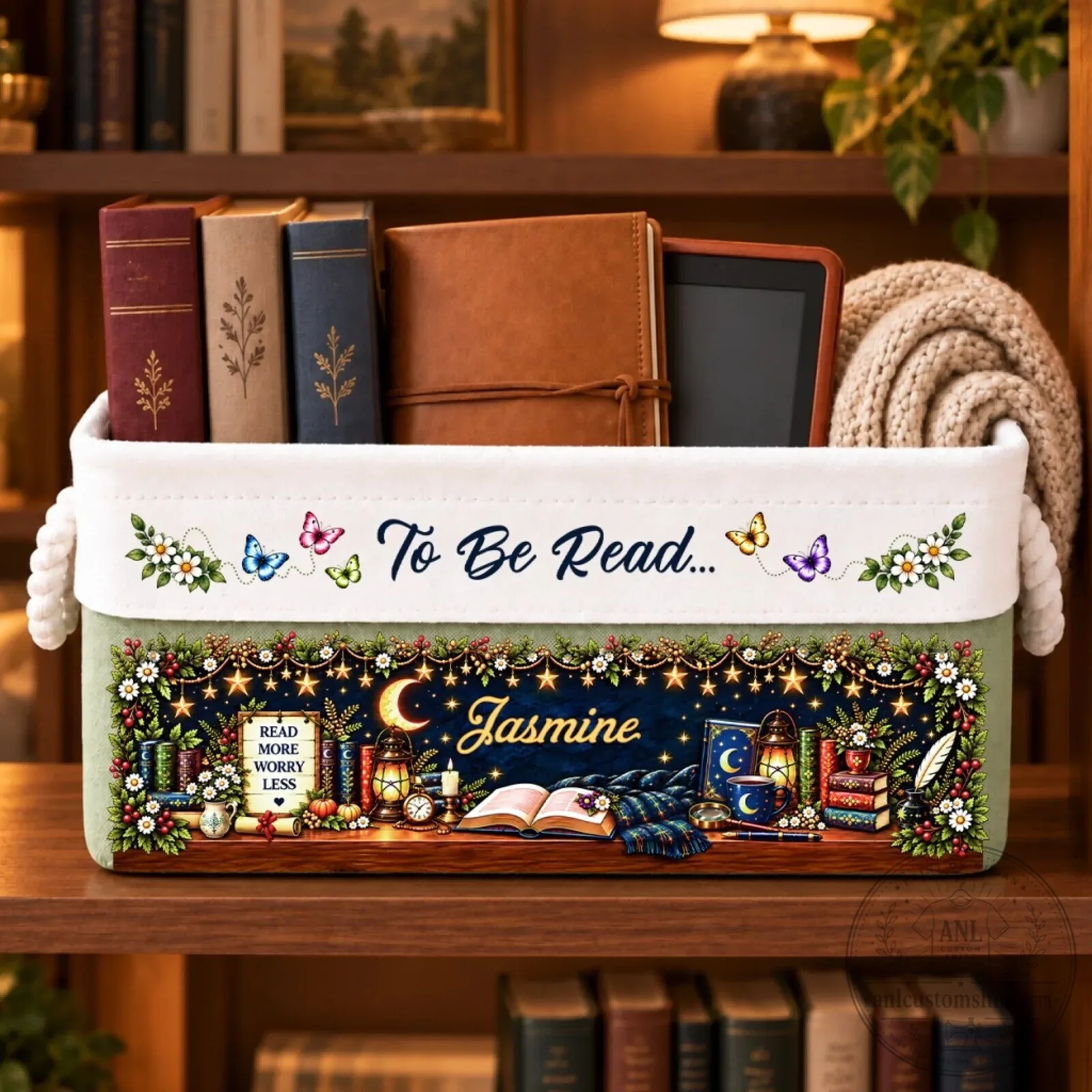 Personalized Reading Lover Storage Basket with Custom Name for Bookworms 8 Personalized Reading Lover Storage Basket with Custom Name for Bookworms