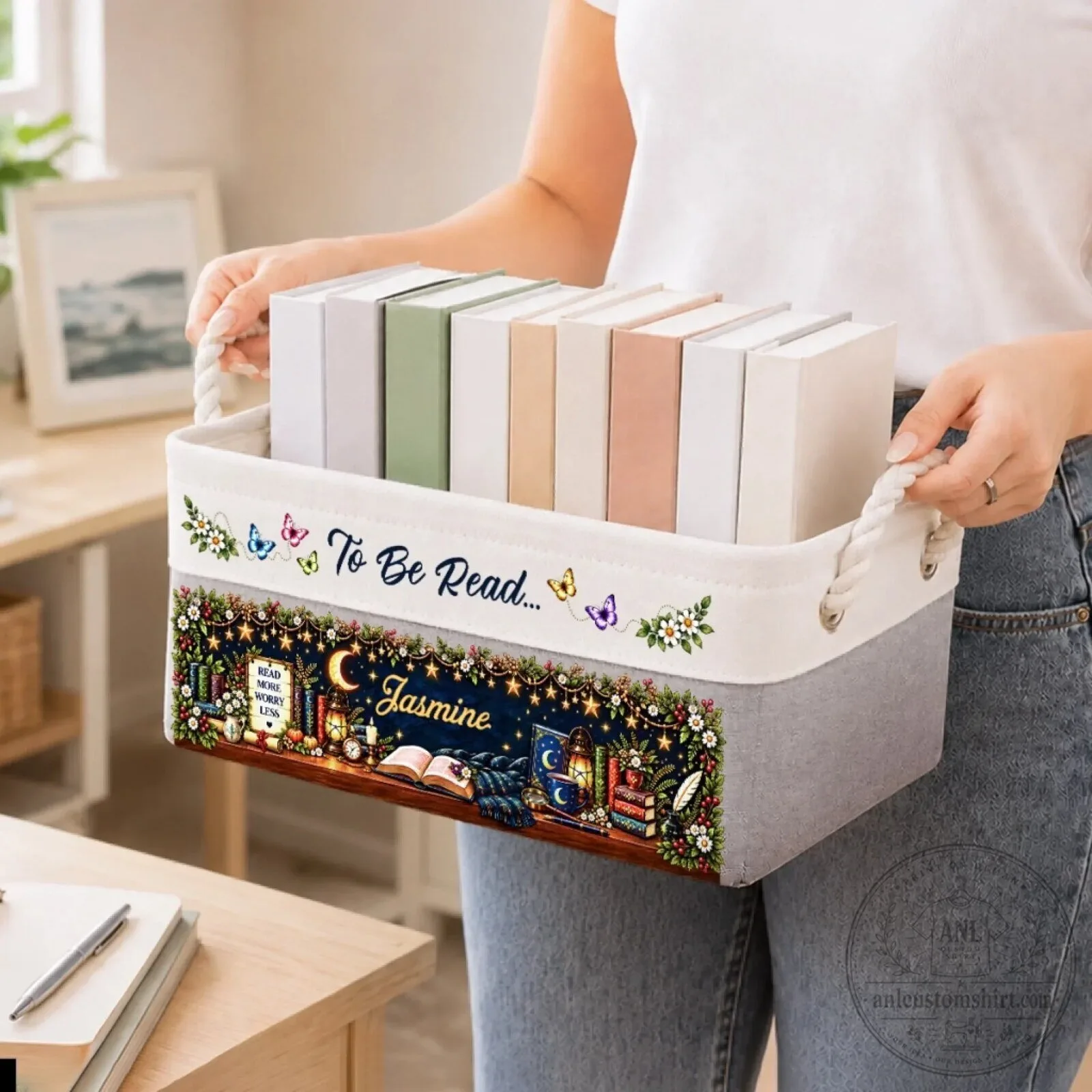 Personalized Reading Lover Storage Basket with Custom Name for Bookworms 10 Personalized Reading Lover Storage Basket with Custom Name for Bookworms